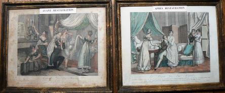 Gravure : à gauche avant restauration, à droite après nettoyage.