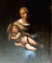 Peinture religieuse avant restauration, vernis oxydé.