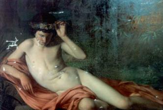 Tableau représentant Narcisse, en cours ou après restauration.